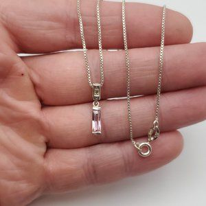16 Inch 925 Sterling Silver Pink Cubic Zirconia And Diamond Chip Necklace